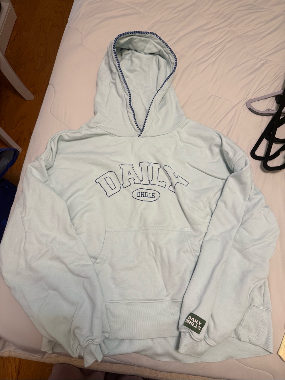Daily Drills Oversized stitch hoodie in lake day light blue XS/S RARE